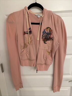 Vintage Express Pink Embroidered Zip Hoodie Jacket
